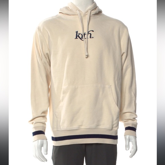 Kith Tops - Kith Cream Hoodie with Black Stripes unisex - measurements included